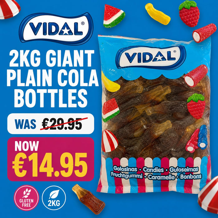 Vidal Giant Plain Cola Bottles 2kg Bag (Gluten Free)