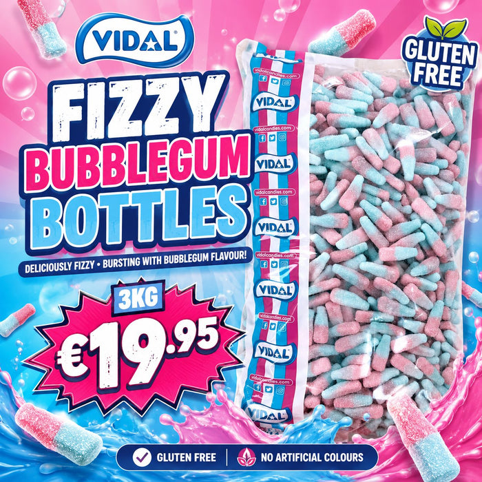 Vidal Fizzy Bubblegum Bottles 3kg Bag (Gluten Free)