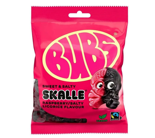 BUBS Raspberry Salty Liquorice Mini Skull BAG 155g (Vegan)