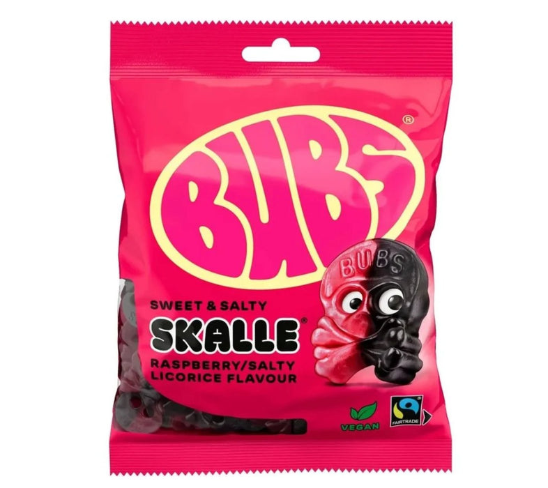 BUBS Raspberry Salty Liquorice Mini Skull BAG 155g (Vegan)